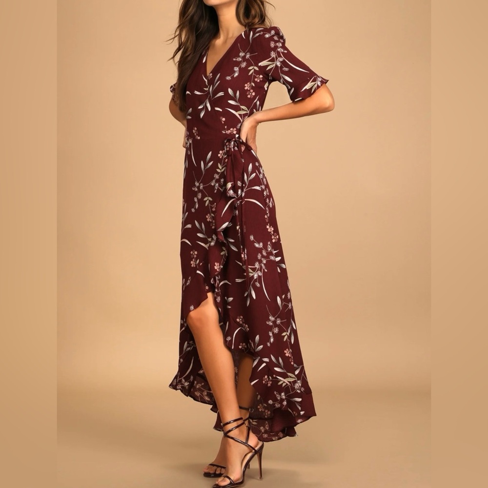 Lulus Wild Wind Burgundy Wrap Dress